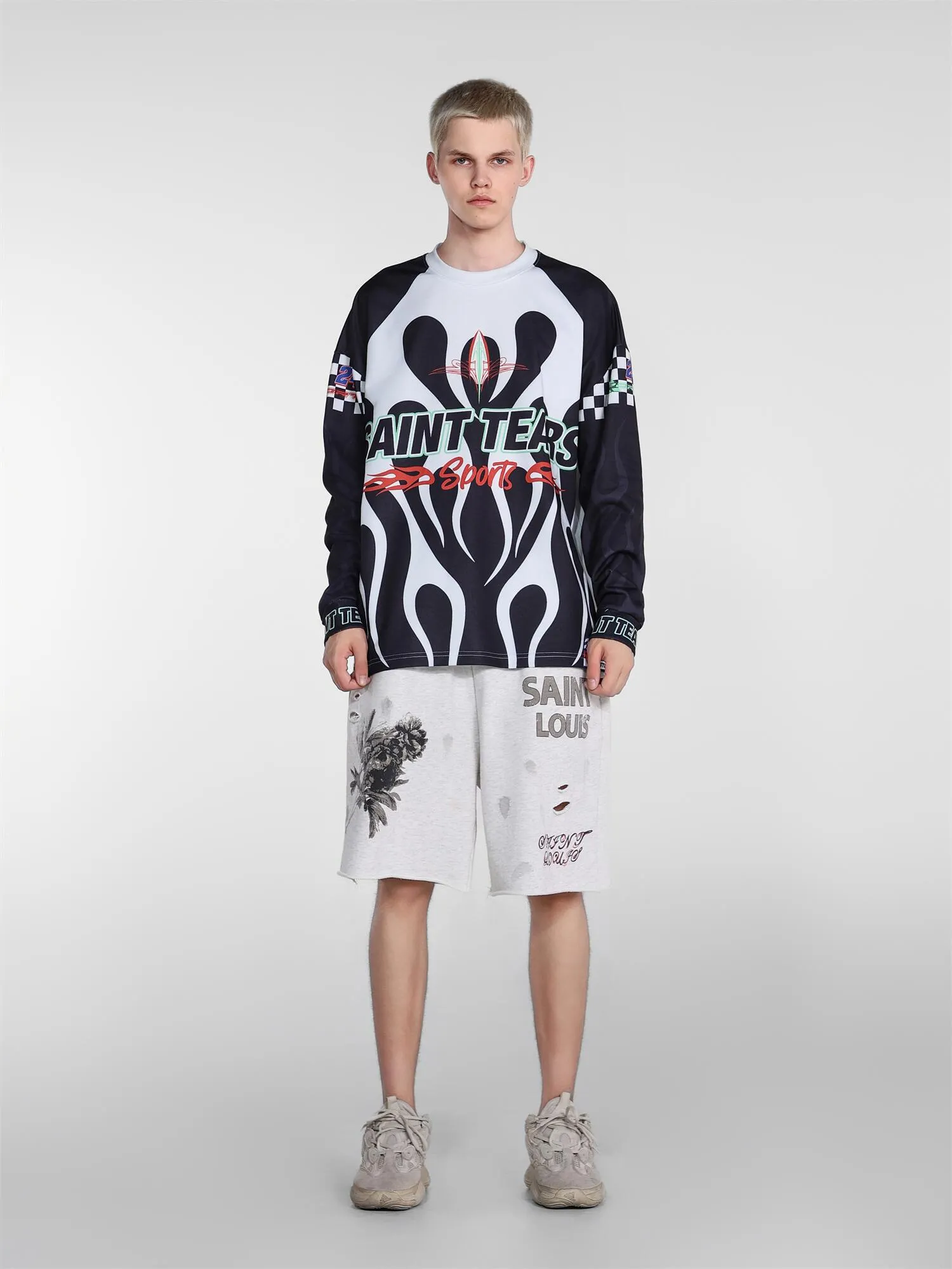 Saint michael tears all-over printed long-sleeved vintage autumn and winter T-shirt Style number: 121 Size: M L XL Wholesale price: 136 Color: black orange